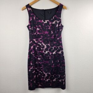 Ann Taylor Silk Blend Purple Leopard Print Sheath Sleeveless Career Dress Size 2